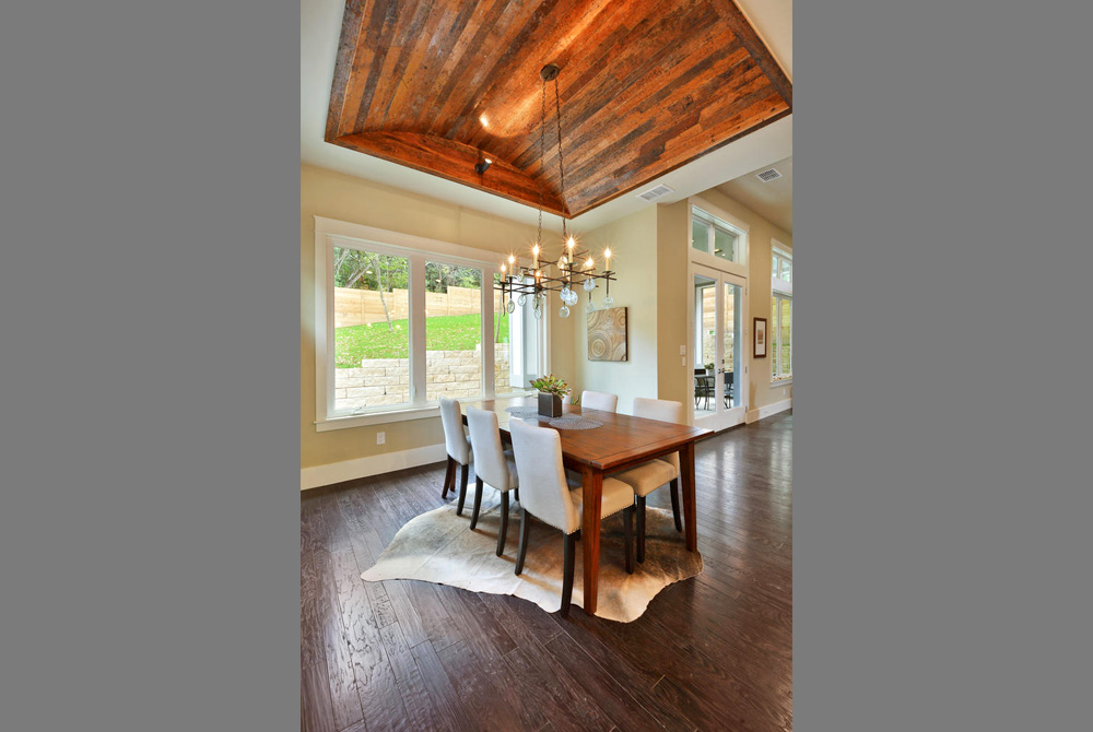 Dining room in a new Craftsman-style home in Travis Heights neighborhood of Austin Texas.