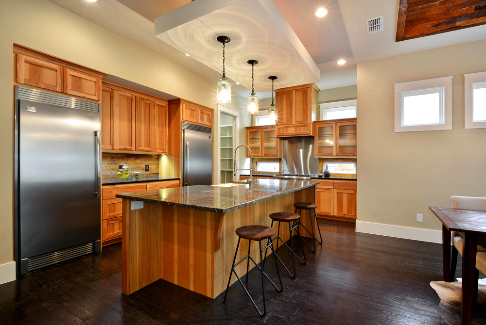 Kitchen in a new Craftsman-style home in the Travis Heights neighborhood of Austin, Texas